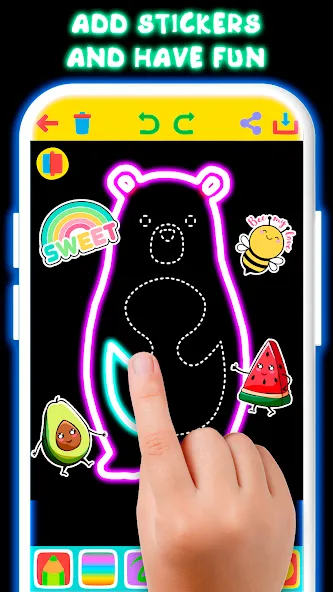 Скачать Drawing For Kids - Glow Draw на телефон — Все цвета и неоновые кисти открыты — скриншот 2