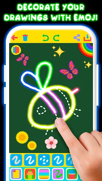 Скачать Drawing For Kids - Glow Draw на телефон — Все цвета и неоновые кисти открыты — скриншот 5