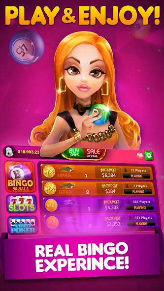Bingo 90 Live : Vegas Slots — Мод: Много денег — скриншот 1