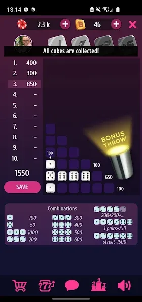 Farkle Pro - 10000 dice game на Андроид — Мод Все кубики разблокированы — скриншот 3