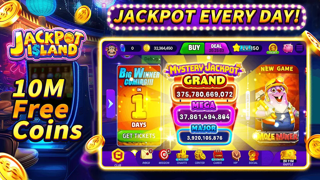 Jackpot Island - Slots Machine — Мод: Бесконечные деньги и золото — скриншот 1