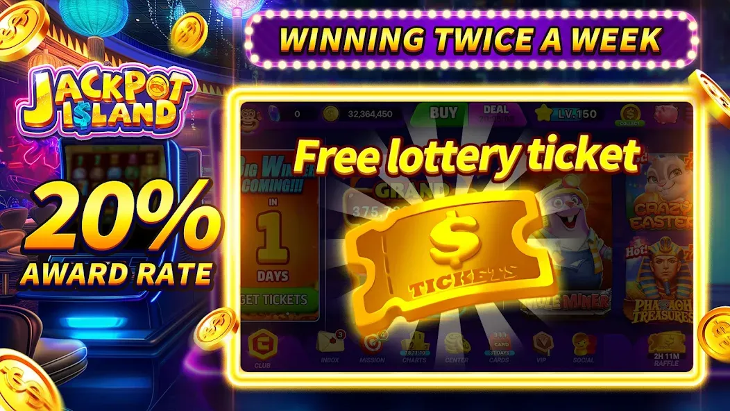 Jackpot Island - Slots Machine — Мод: Бесконечные деньги и золото — скриншот 2