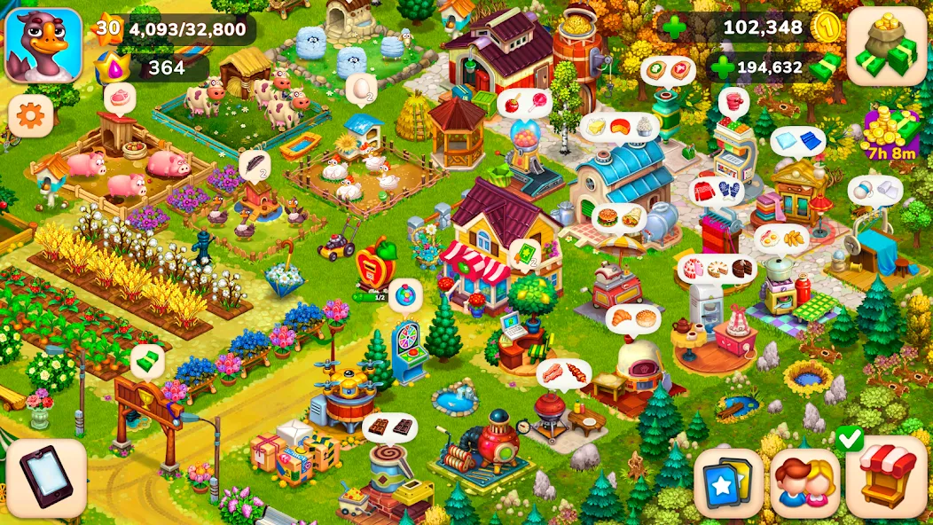 Farmington – Farm game — Мод: Много денег и кристаллов — скриншот 1