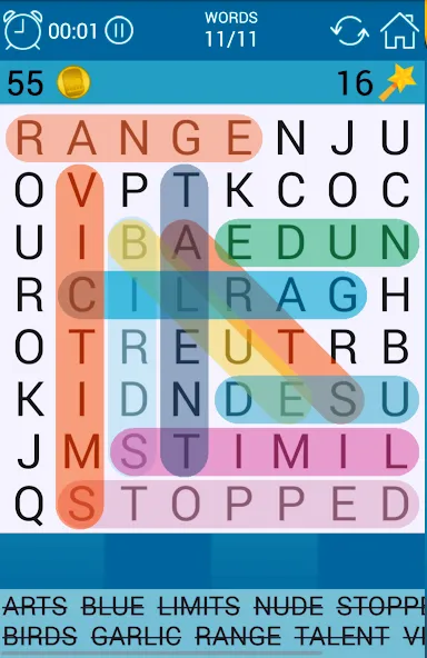 Скачать Word Search (Мод: Бесконечные подсказки) на Андроид — скриншот 1